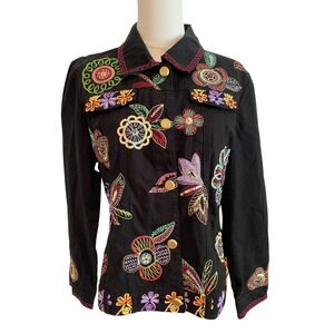 Vtg. BEREK Jacket Womens Medium  Embroidered Beaded Statement Glam Artsy 90s‎